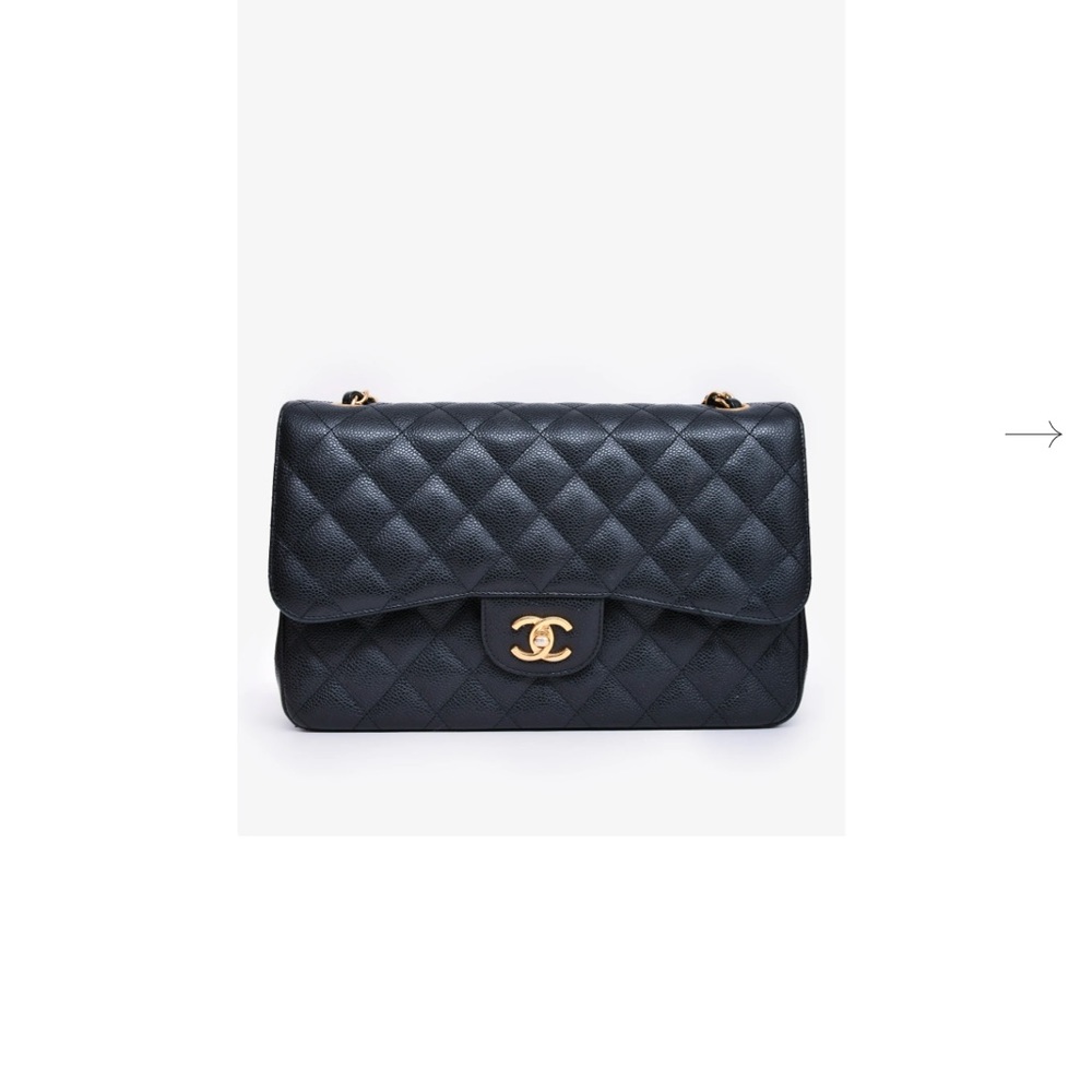 CHANEL™ 2019 BLACK CAVIAR LEATHER JUMBO DOUBLE FLAP SHOULD BAG
